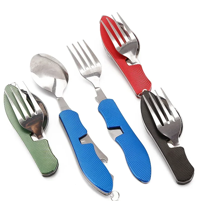 4-in-1 Folding Knife and Fork Outdoor Camping Picnic Tableware Spoon, Knife and Fork Stainless Steel Folding Tableware thumbnail 3