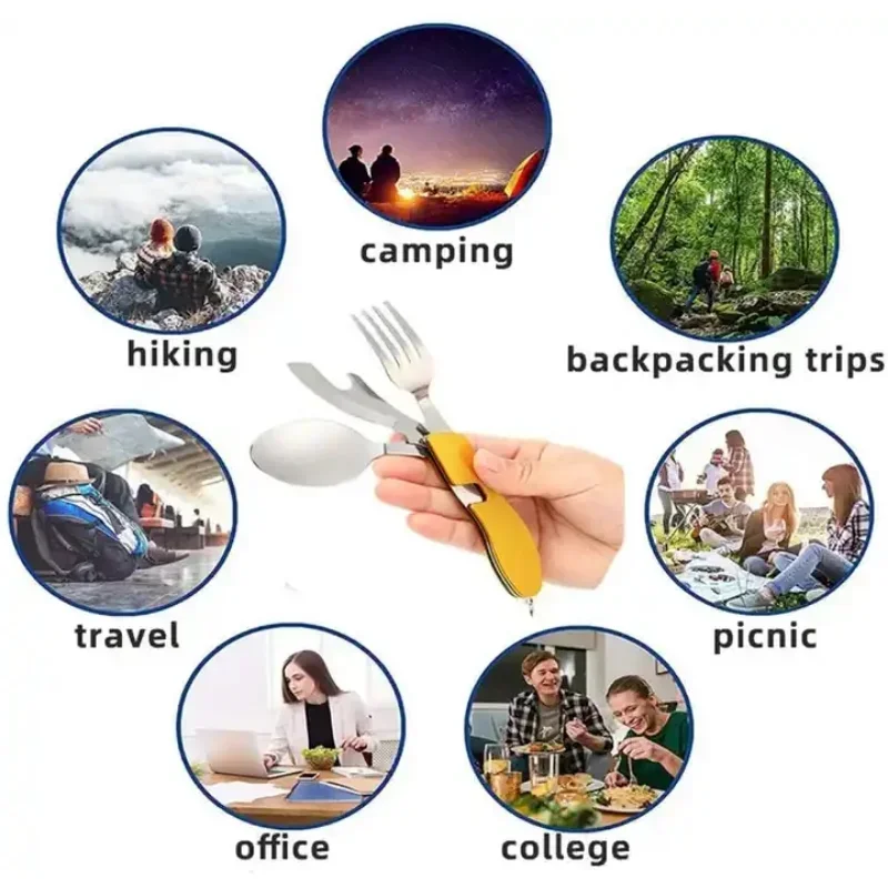 4-in-1 Folding Knife and Fork Outdoor Camping Picnic Tableware Spoon, Knife and Fork Stainless Steel Folding Tableware thumbnail 6