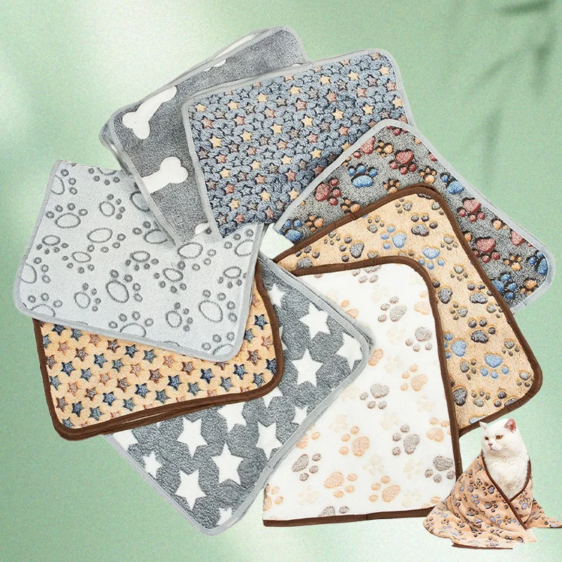 Pet Blankets Soft Fluffy Washable Dog Sleep Mat Paw Pattern Fleece Blanket for Cats Throw Warm Bed Mat for Puppies Pet Supplies thumbnail 2