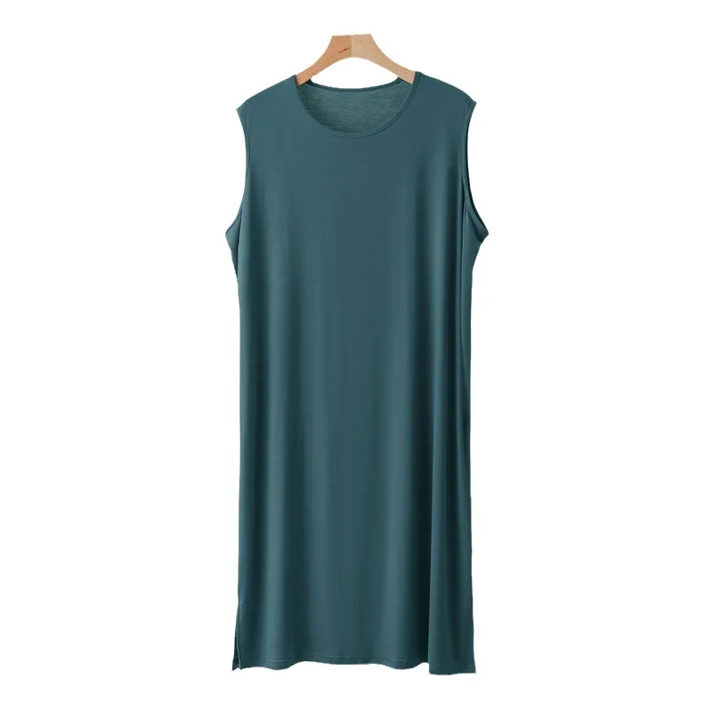Cool Sensation Modal One-Piece Sleepwear Sleeveless Thin Long Robe Home Clothes Bathrobe for Men Summer Lightweight Nightgown thumbnail 5