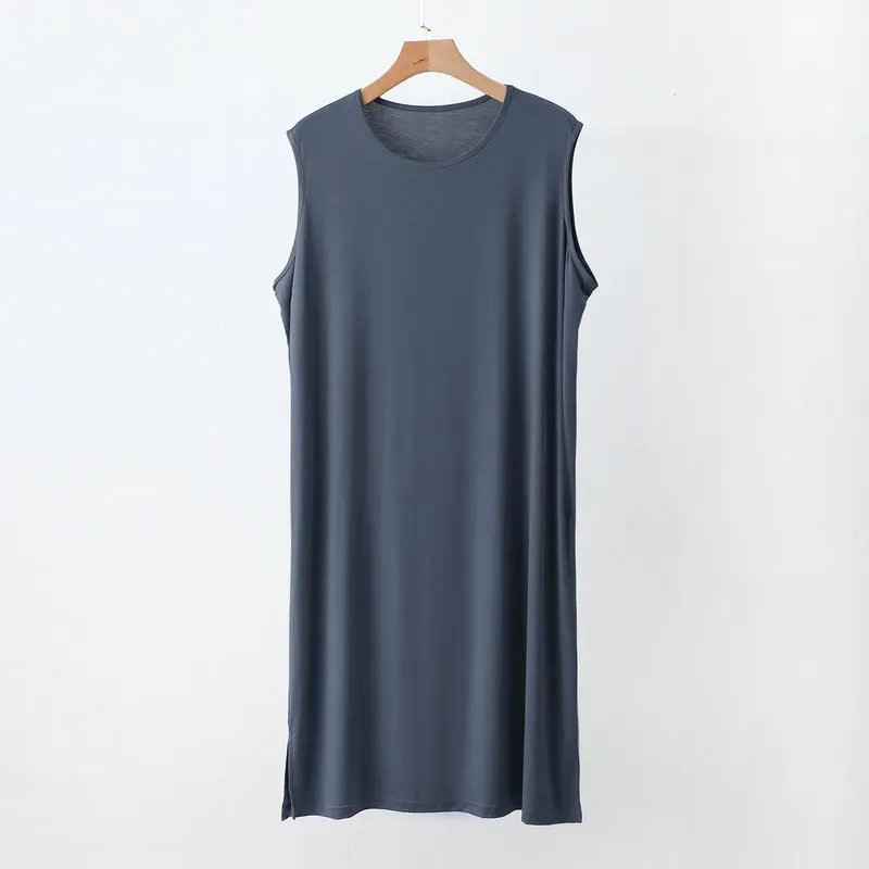 Cool Sensation Modal One-Piece Sleepwear Sleeveless Thin Long Robe Home Clothes Bathrobe for Men Summer Lightweight Nightgown thumbnail 4