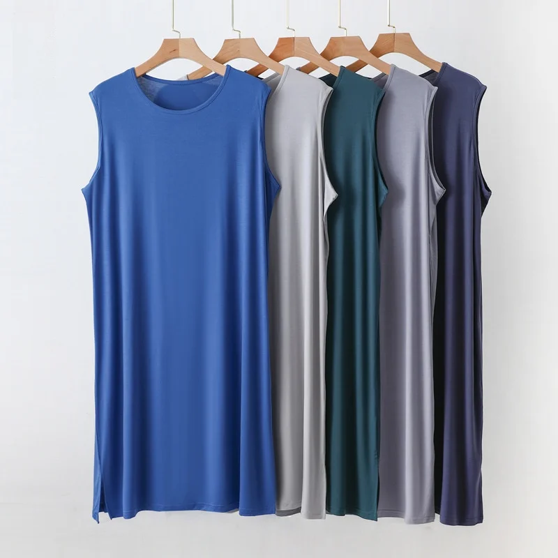Cool Sensation Modal One-Piece Sleepwear Sleeveless Thin Long Robe Home Clothes Bathrobe for Men Summer Lightweight Nightgown