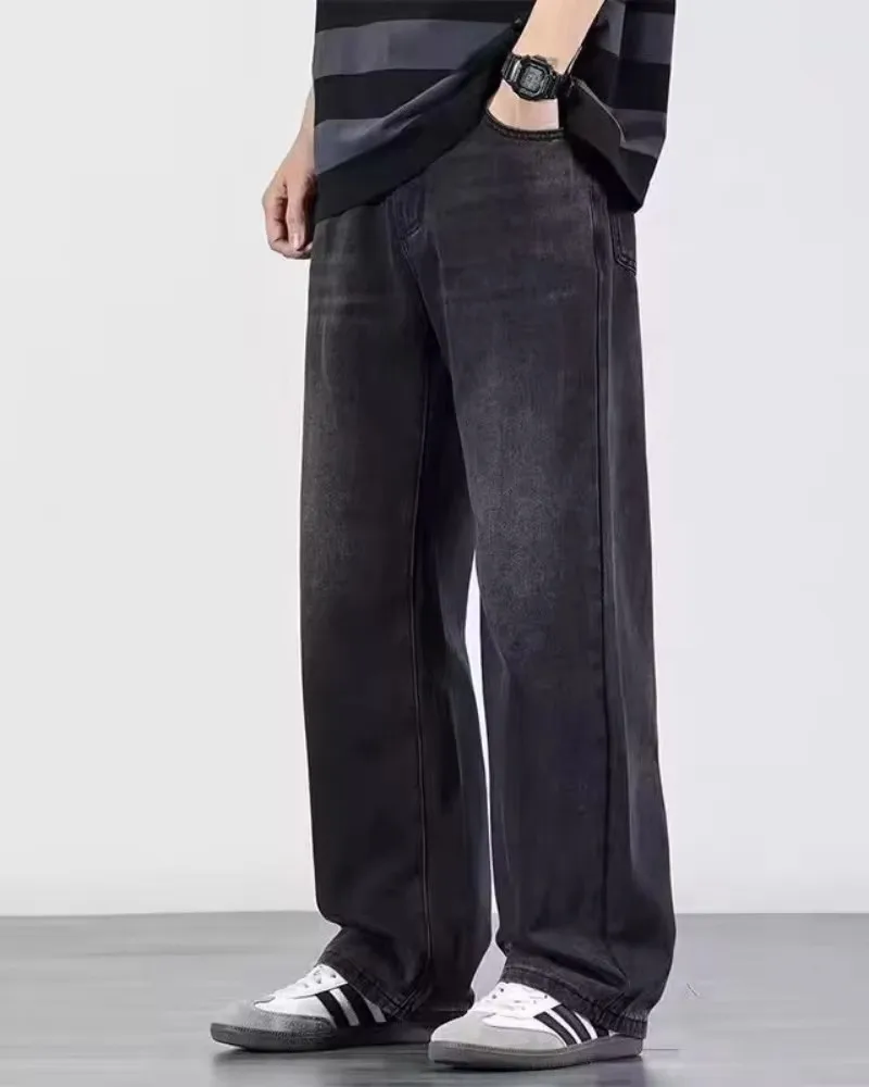 New Bent knife jeans for men American retro washed distressed wide leg pants Four Seasons loose straight leg feelin Street jeans thumbnail 2