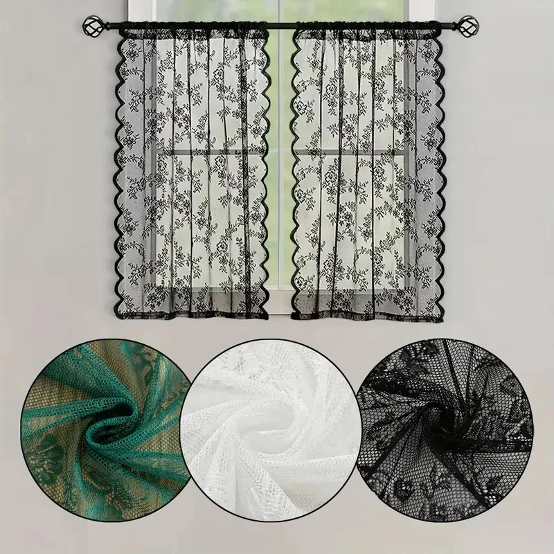 1pc semi-transparent vintage floral embroidery curtain, suitable for small windows and as a decoration for the living room.