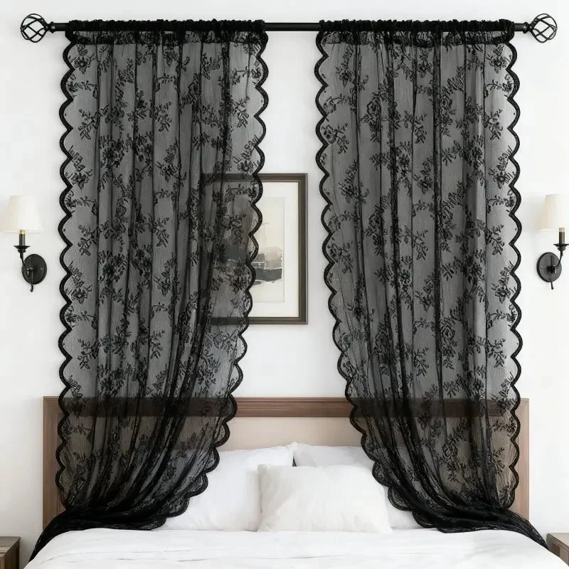1pc semi-transparent vintage floral embroidery curtain, suitable for small windows and as a decoration for the living room. thumbnail 2