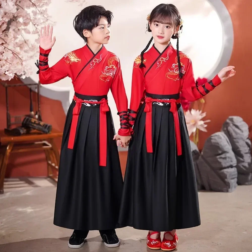 Boy Clothing Cosplay Costumes Kung Fu Party Stage Show Vintage Chinese Traditional Dress Hanfu Kids Clothes Girls Children Sets