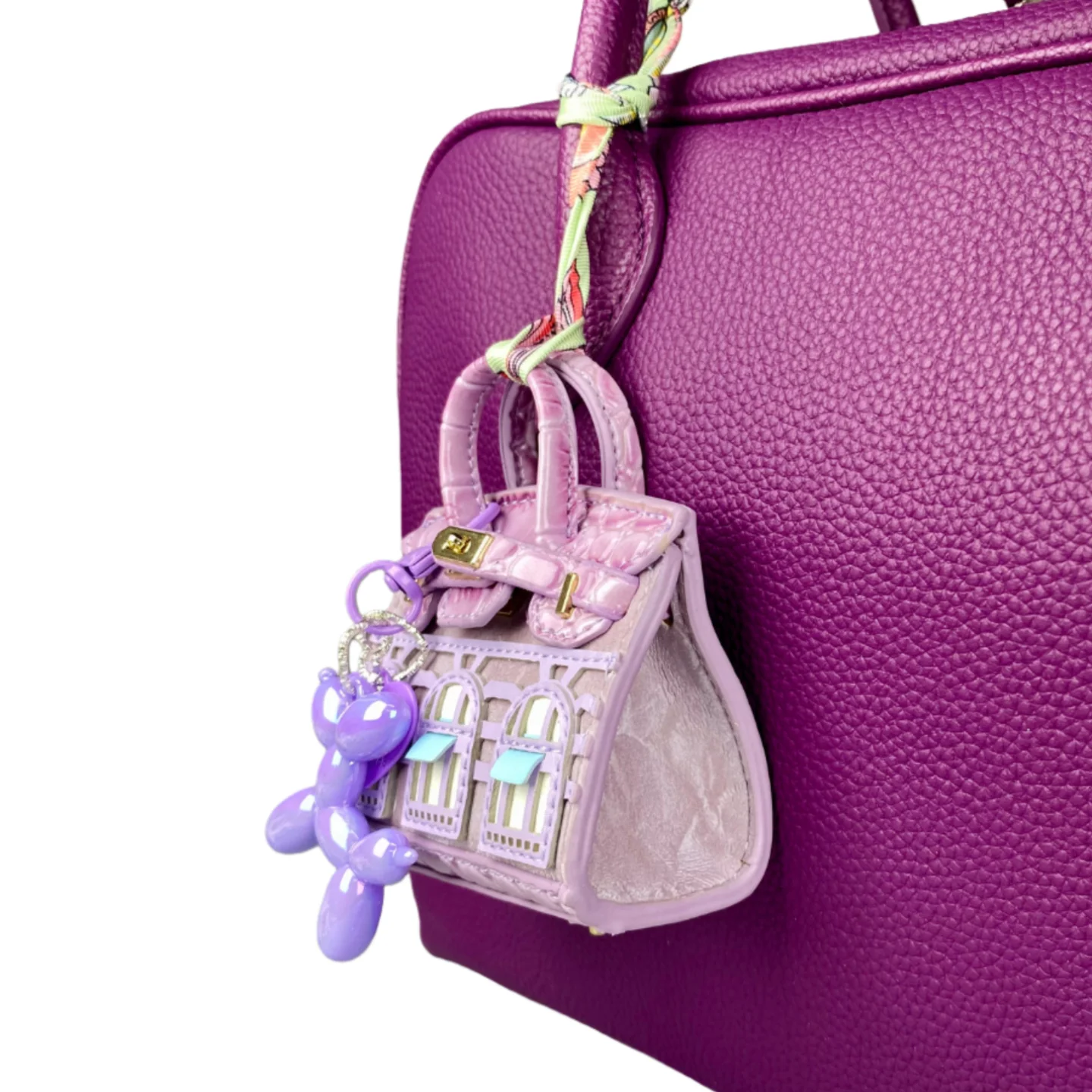 Handcrafted Mini House-Shaped Handbag with Puppy Keychain Suede Touch Bag Charm Purse Accessory for Earphones Coins Lipsticks thumbnail 4