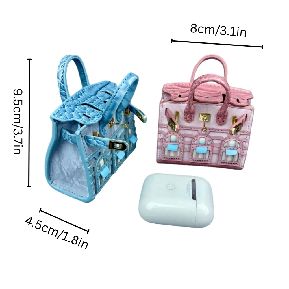 Handcrafted Mini House-Shaped Handbag with Puppy Keychain Suede Touch Bag Charm Purse Accessory for Earphones Coins Lipsticks thumbnail 6