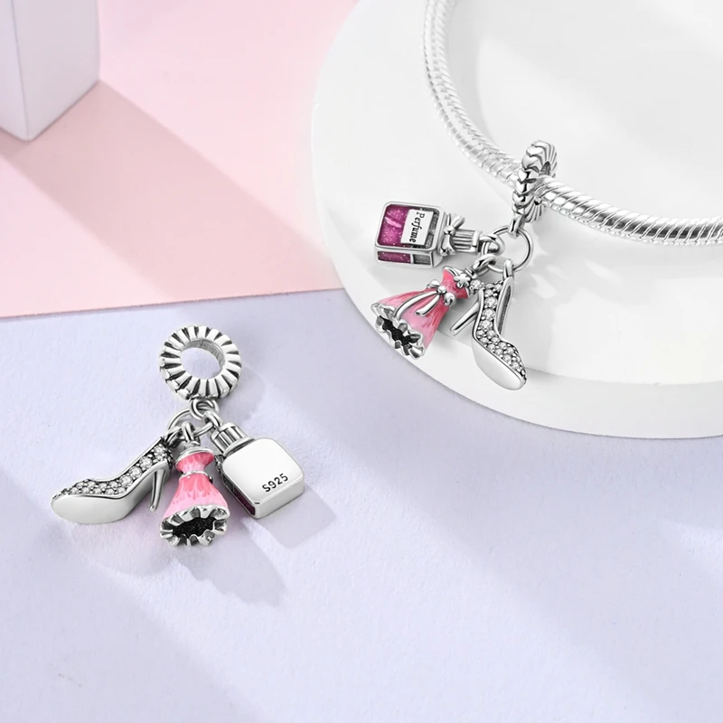 Hot Sales Original 925 Sterling Silver Charms Bead Ballet Shoes Bow Perfume Dress Pendant Fit Bracelet Bangle Woman Jewelry Gift thumbnail 4