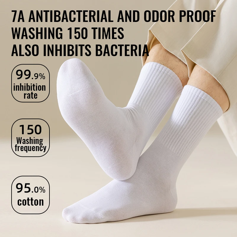 MiiOW 100% Pure Cotton Socks Men Business Dress White Black Long Sock Deodorant Antibacterial Sports Sock Running Short Sock thumbnail 4