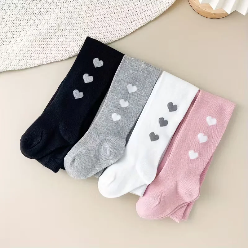 4 pairs soft and elastic heart-shaped pattern kid's tights - perfect for play and special occasions,for girls thumbnail 3