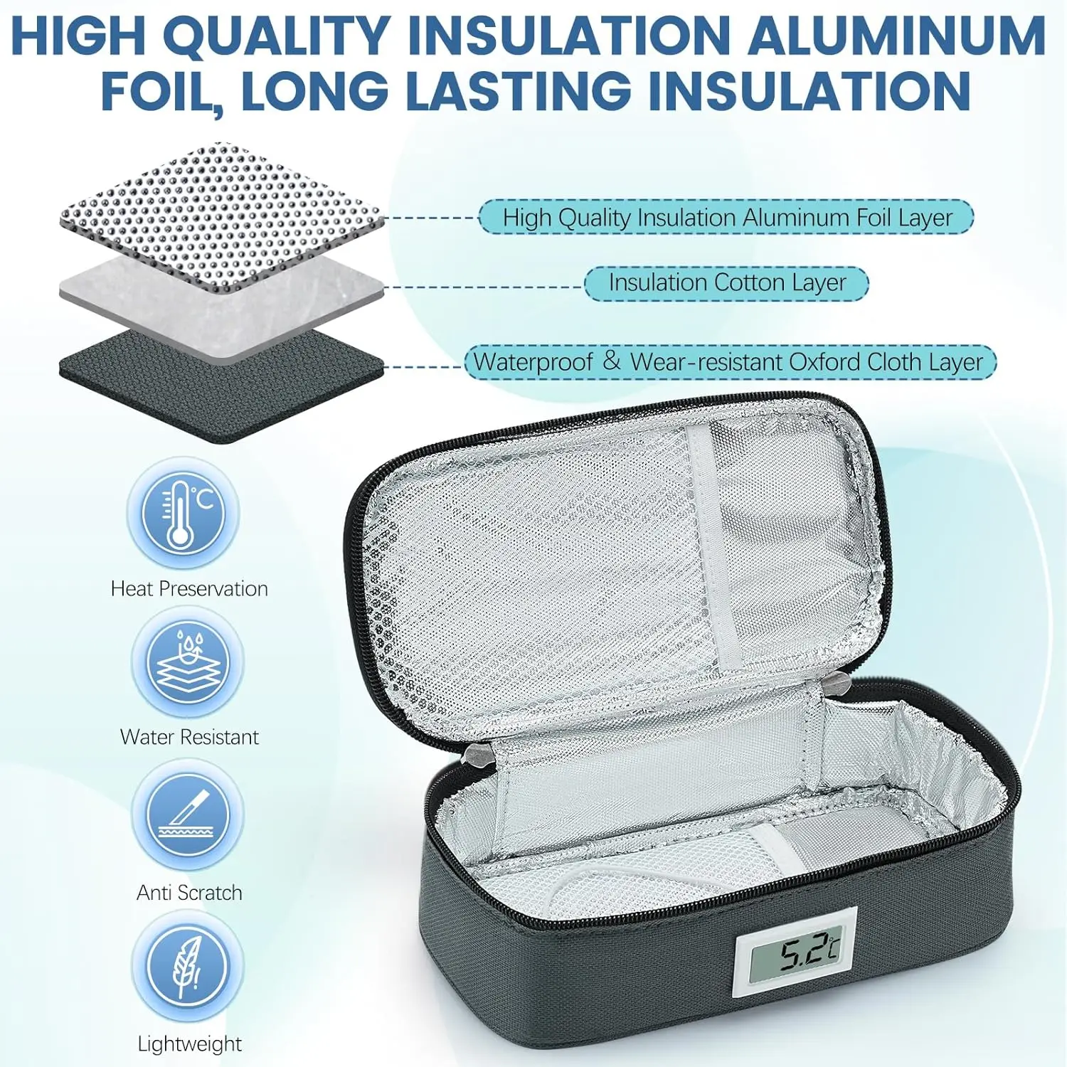 Portable Insulin Cooler Travel Case Diabetic Medicine Small Refrigeration Box With 2 Ice Packs & Digital LED Temperature Display thumbnail 4