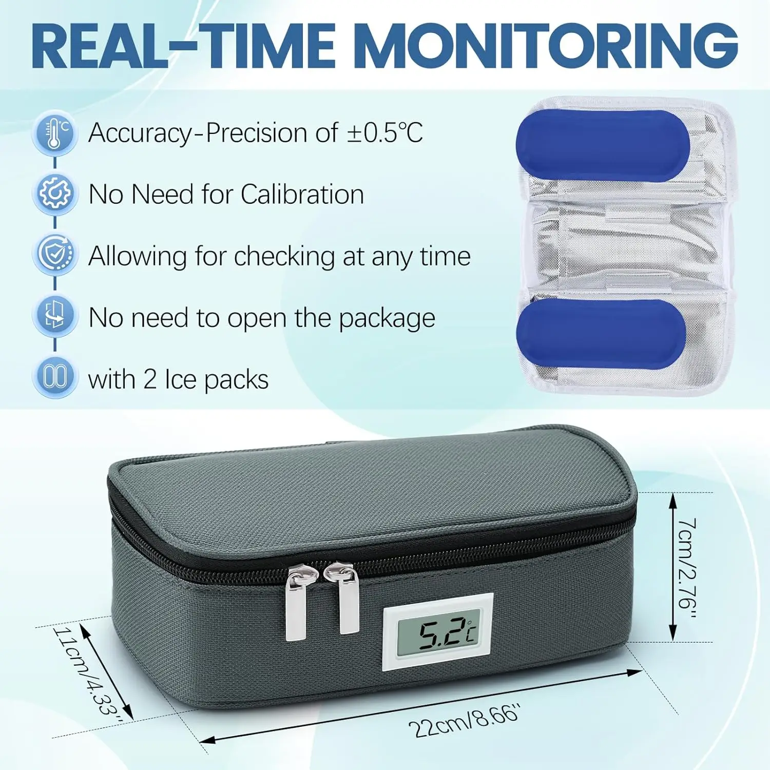 Portable Insulin Cooler Travel Case Diabetic Medicine Small Refrigeration Box With 2 Ice Packs & Digital LED Temperature Display thumbnail 6