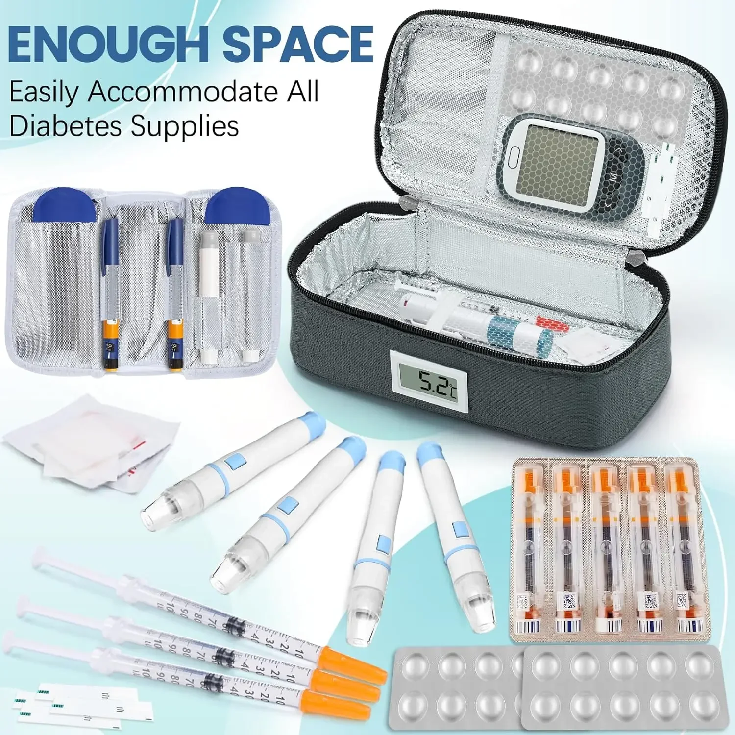 Portable Insulin Cooler Travel Case Diabetic Medicine Small Refrigeration Box With 2 Ice Packs & Digital LED Temperature Display thumbnail 2