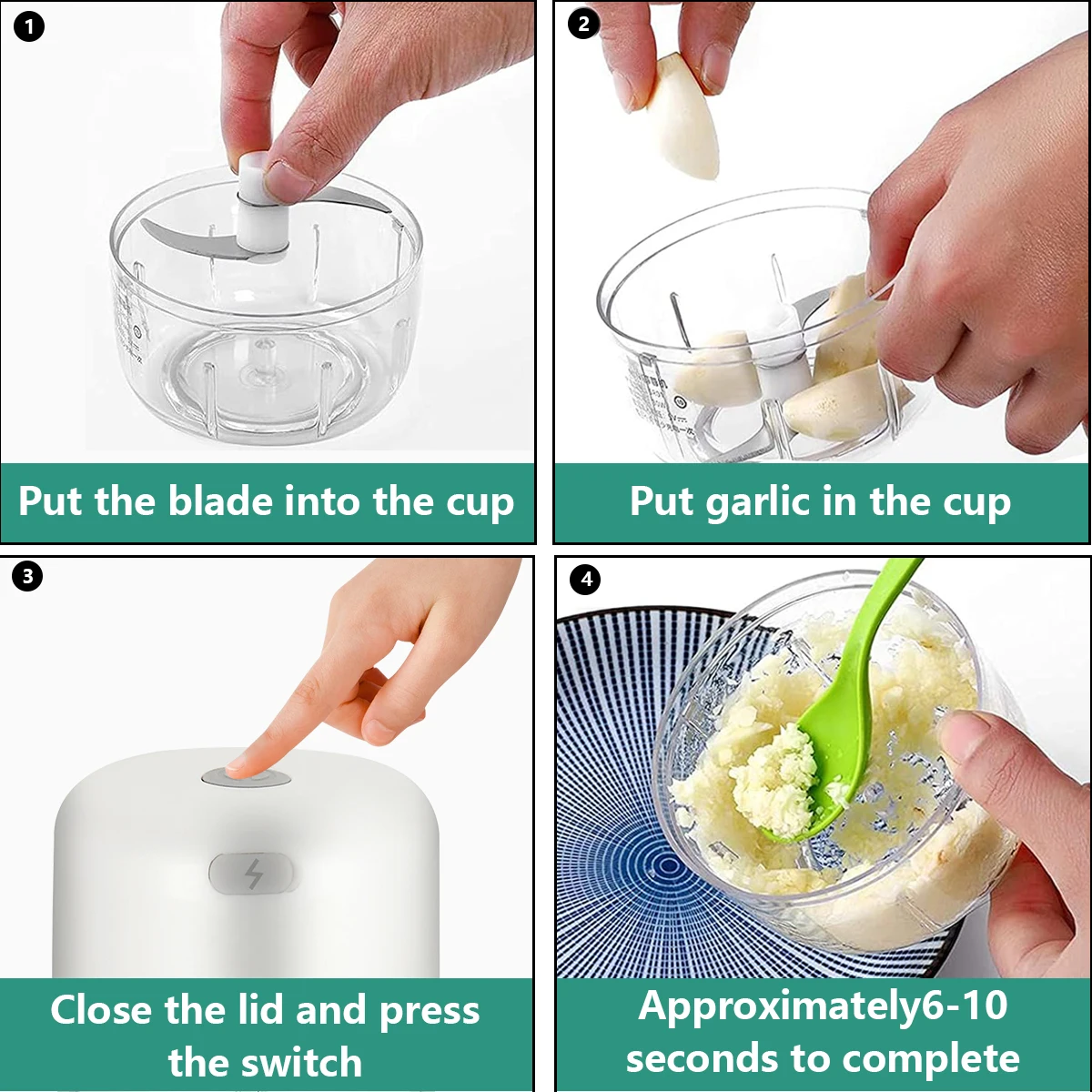 Garlic Chopper, Mini Food Processor, USB Rechargeable Mini Chopper, Blender to Vegetable, for Ginger, Chili, Fruit, Meat, etc thumbnail 5