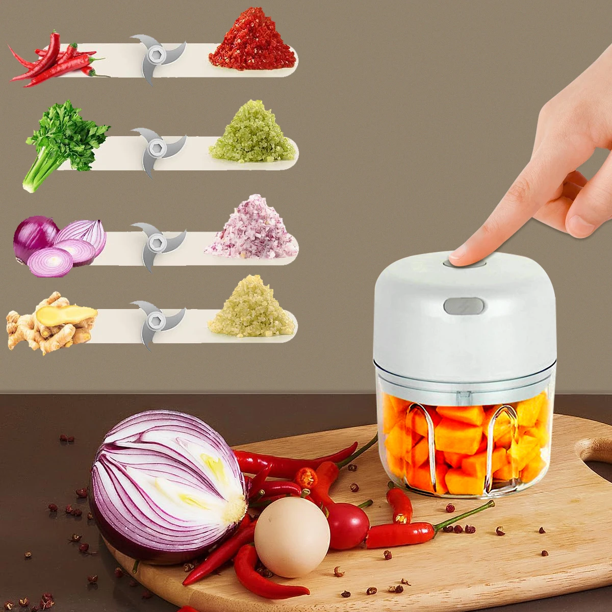 Garlic Chopper, Mini Food Processor, USB Rechargeable Mini Chopper, Blender to Vegetable, for Ginger, Chili, Fruit, Meat, etc thumbnail 3