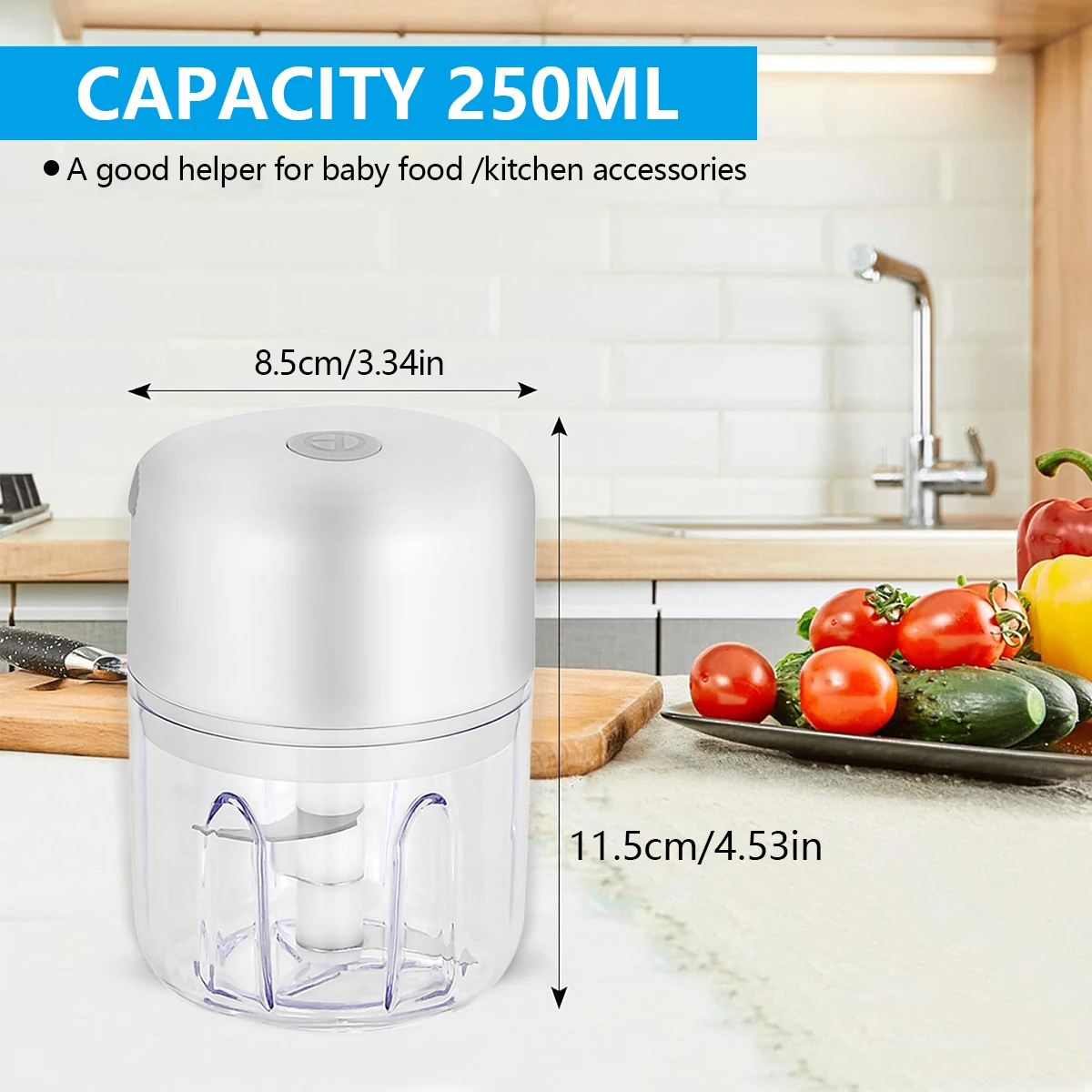 Garlic Chopper, Mini Food Processor, USB Rechargeable Mini Chopper, Blender to Vegetable, for Ginger, Chili, Fruit, Meat, etc thumbnail 2