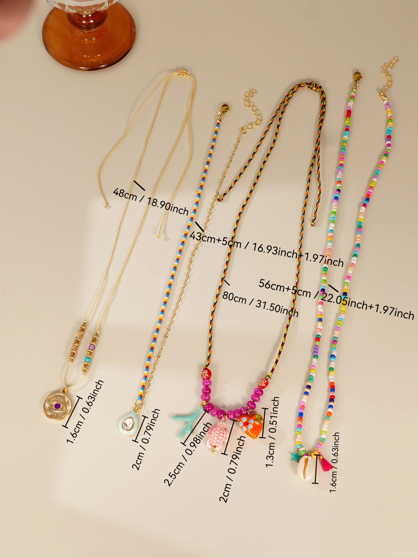4pcs Bohemian Ethnic Style Devil's Eye Ceramic Love Turtle Charm Accessories Multi layer Stacked Necklace Party Holiday Jewelry thumbnail 3