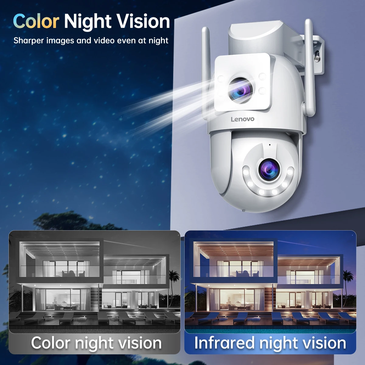 Lenovo 8MP HD Outdoor Security Camera with Dual Lens Dual Screen AI Tracking PTZ Color Night Vision Surveillance Protection thumbnail 6