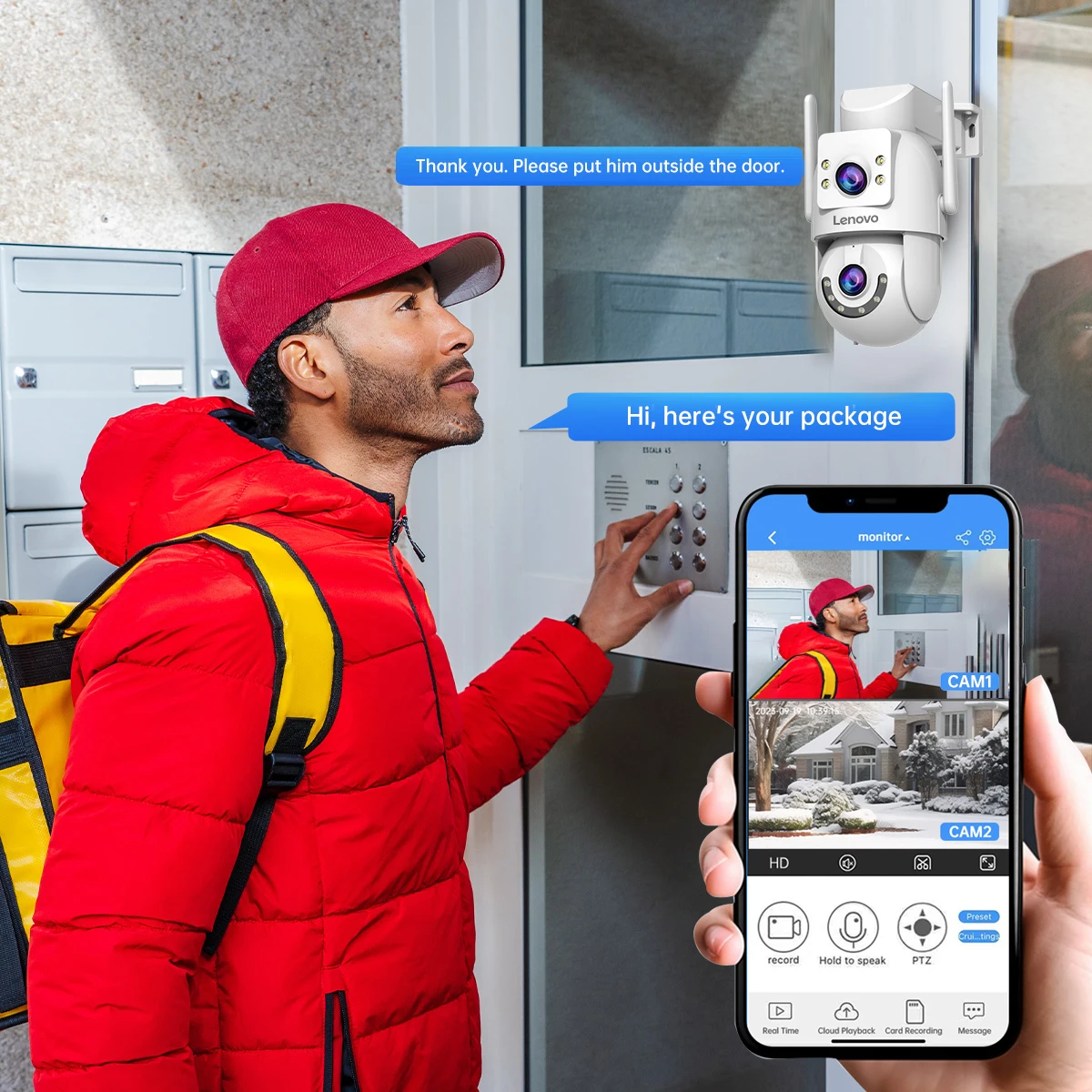 Lenovo 8MP HD Outdoor Security Camera with Dual Lens Dual Screen AI Tracking PTZ Color Night Vision Surveillance Protection thumbnail 4