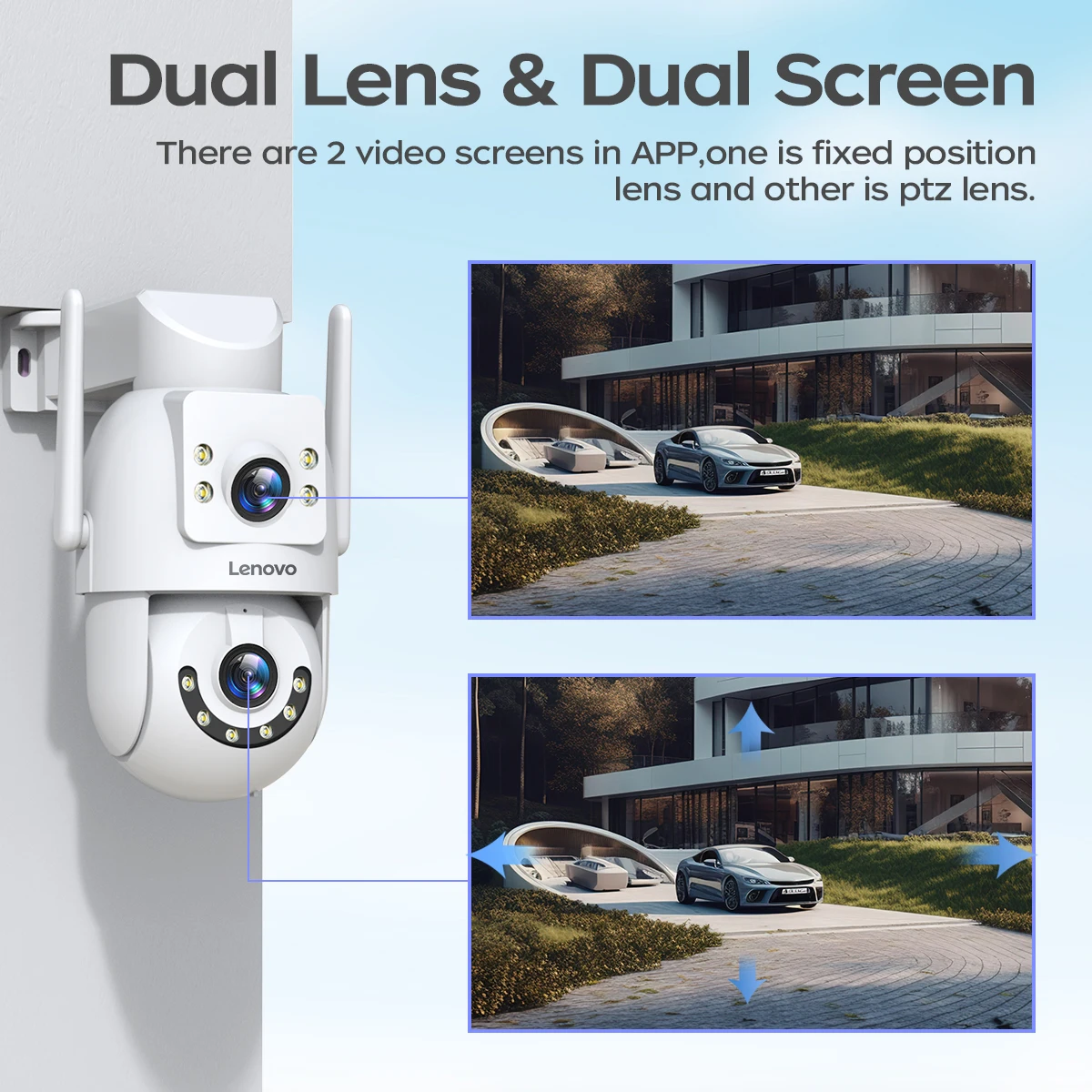 Lenovo 8MP HD Outdoor Security Camera with Dual Lens Dual Screen AI Tracking PTZ Color Night Vision Surveillance Protection thumbnail 2