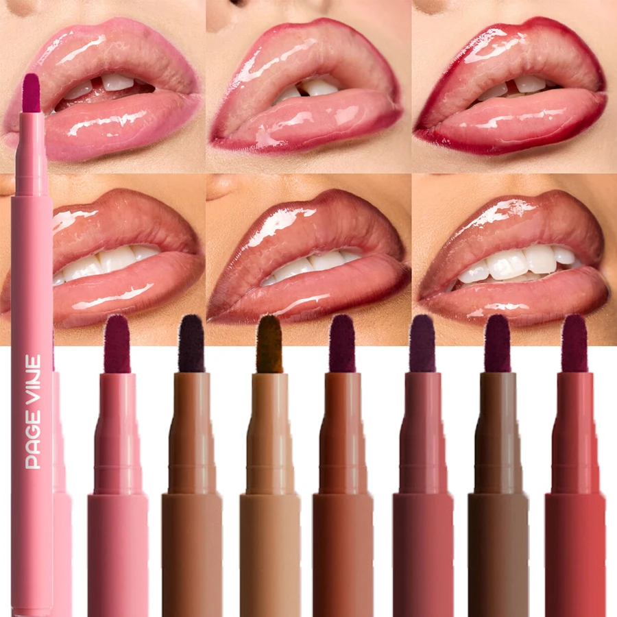 Plush Lip Brush Head Cherry Red Lip Liner Lip Contour Tint Lipstick Pencil Waterproof Velvet Brown Matte Lipliner Pencil Makeup