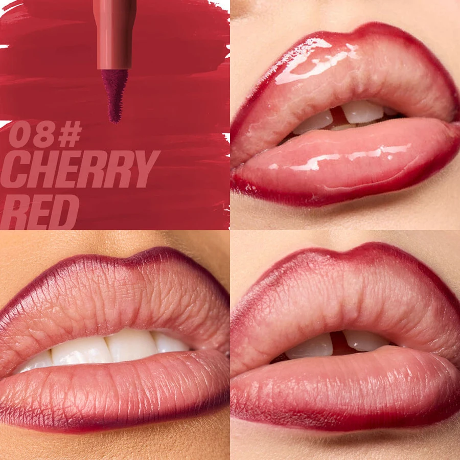 Plush Lip Brush Head Cherry Red Lip Liner Lip Contour Tint Lipstick Pencil Waterproof Velvet Brown Matte Lipliner Pencil Makeup thumbnail 2