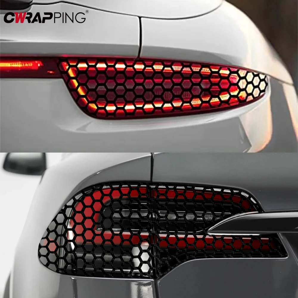 Car Rear Tail Light Lamp Honeycomb Stickers Type Auto Decal Fog Light Smoke Films Decoration Wrap Decal Car Exterior Accessories thumbnail 5