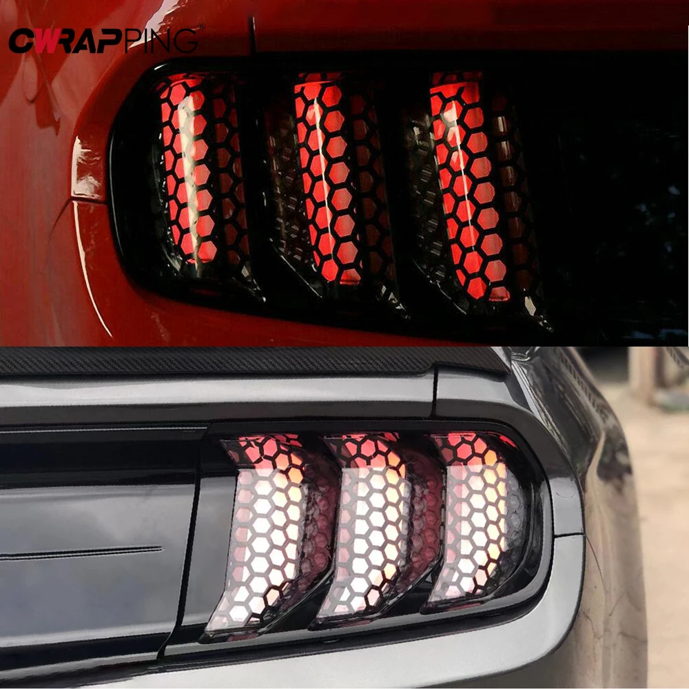 Car Rear Tail Light Lamp Honeycomb Stickers Type Auto Decal Fog Light Smoke Films Decoration Wrap Decal Car Exterior Accessories thumbnail 4
