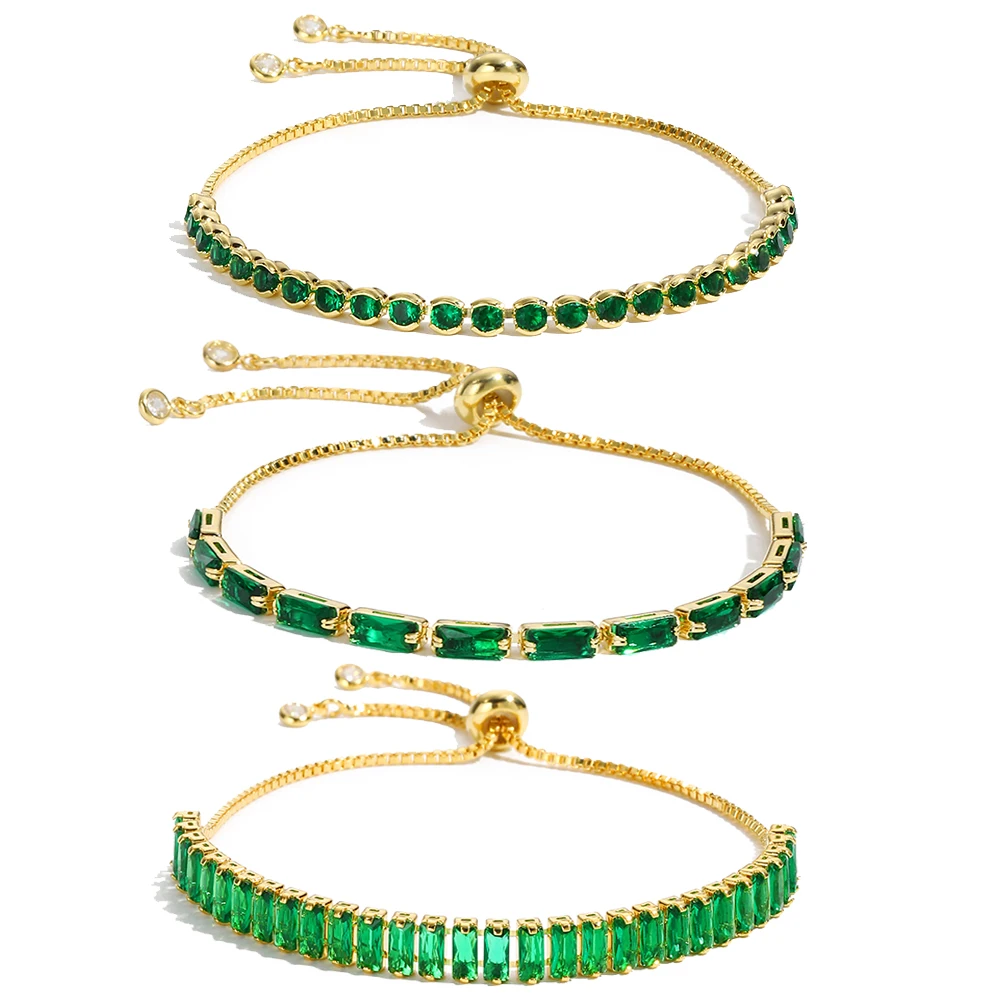 Luxury Emerald Cubic Zirconia CZ Tennis Bracelets for Women 18K Gold Plated Charm Green Female Bangles Wedding Jewelry Gift thumbnail 3
