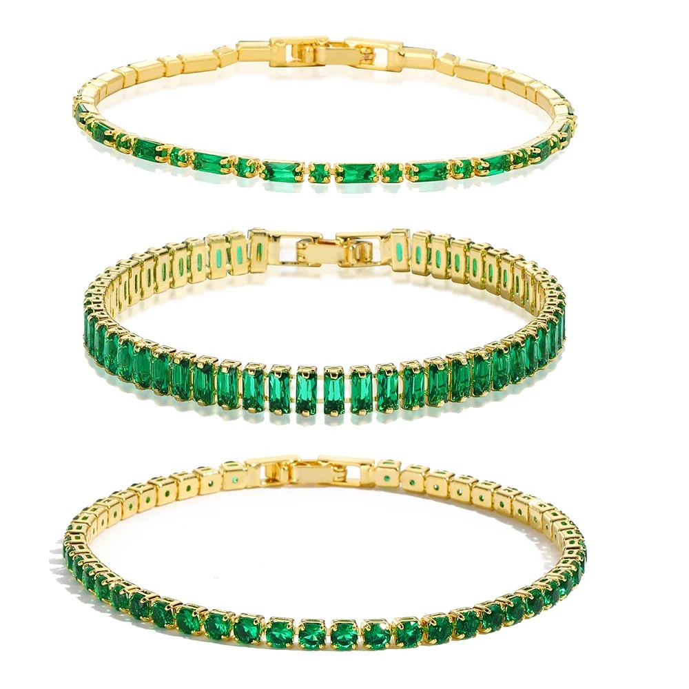 Luxury Emerald Cubic Zirconia CZ Tennis Bracelets for Women 18K Gold Plated Charm Green Female Bangles Wedding Jewelry Gift thumbnail 2