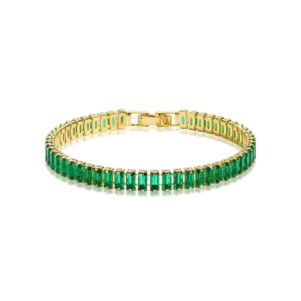 Luxury Emerald Cubic Zirconia CZ Tennis Bracelets for Women 18K Gold Plated Charm Green Female Bangles Wedding Jewelry Gift thumbnail 5