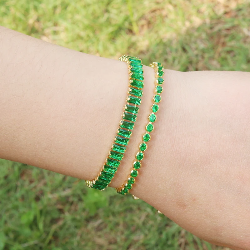 Luxury Emerald Cubic Zirconia CZ Tennis Bracelets for Women 18K Gold Plated Charm Green Female Bangles Wedding Jewelry Gift thumbnail 4