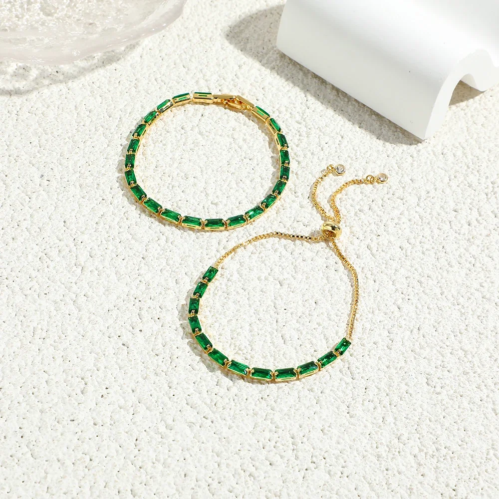 Luxury Emerald Cubic Zirconia CZ Tennis Bracelets for Women 18K Gold Plated Charm Green Female Bangles Wedding Jewelry Gift thumbnail 6