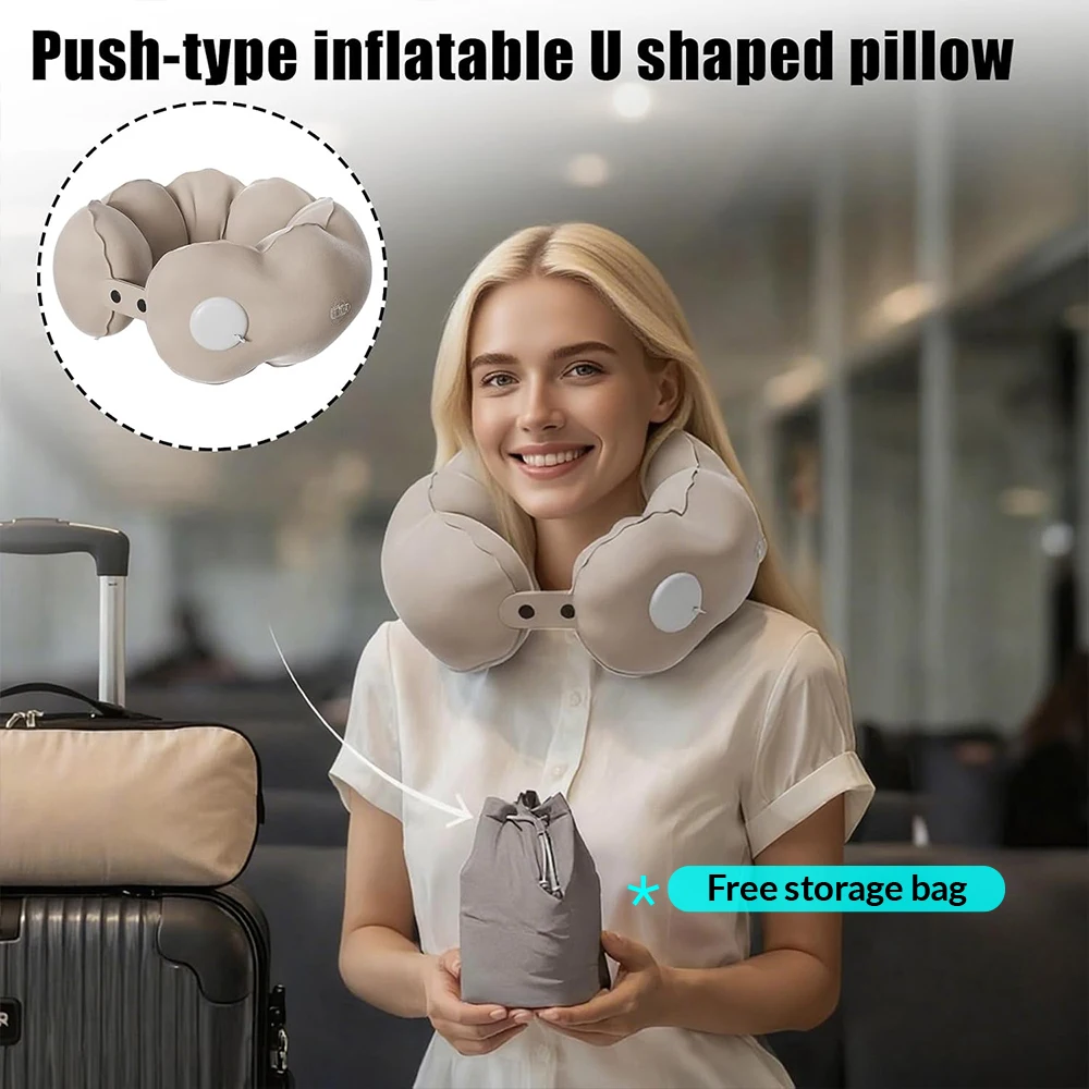 1PC Portable Neck Pillow Press And Inflate - Detachable Cover for Easy Cleaning Ideal for Outdoor Business Travel And Camping thumbnail 4