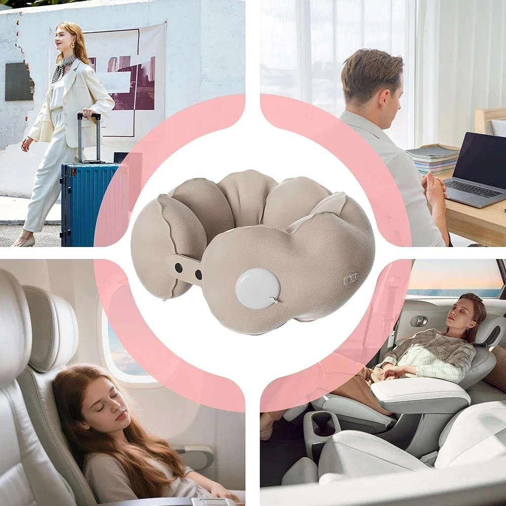 1PC Portable Neck Pillow Press And Inflate - Detachable Cover for Easy Cleaning Ideal for Outdoor Business Travel And Camping thumbnail 5