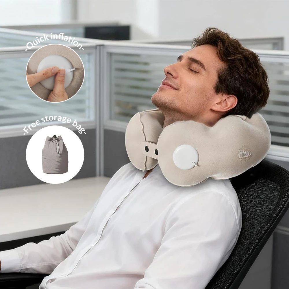 1PC Portable Neck Pillow Press And Inflate - Detachable Cover for Easy Cleaning Ideal for Outdoor Business Travel And Camping thumbnail 2