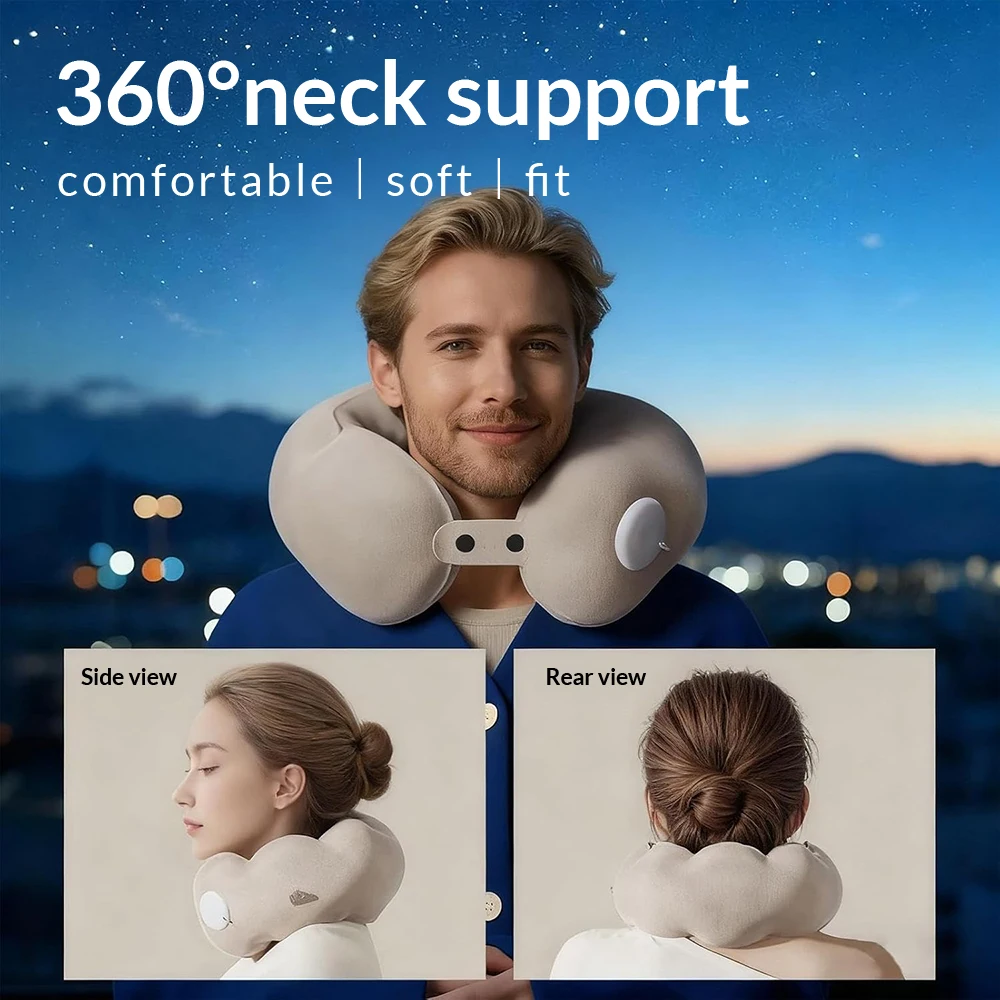 1PC Portable Neck Pillow Press And Inflate - Detachable Cover for Easy Cleaning Ideal for Outdoor Business Travel And Camping thumbnail 3