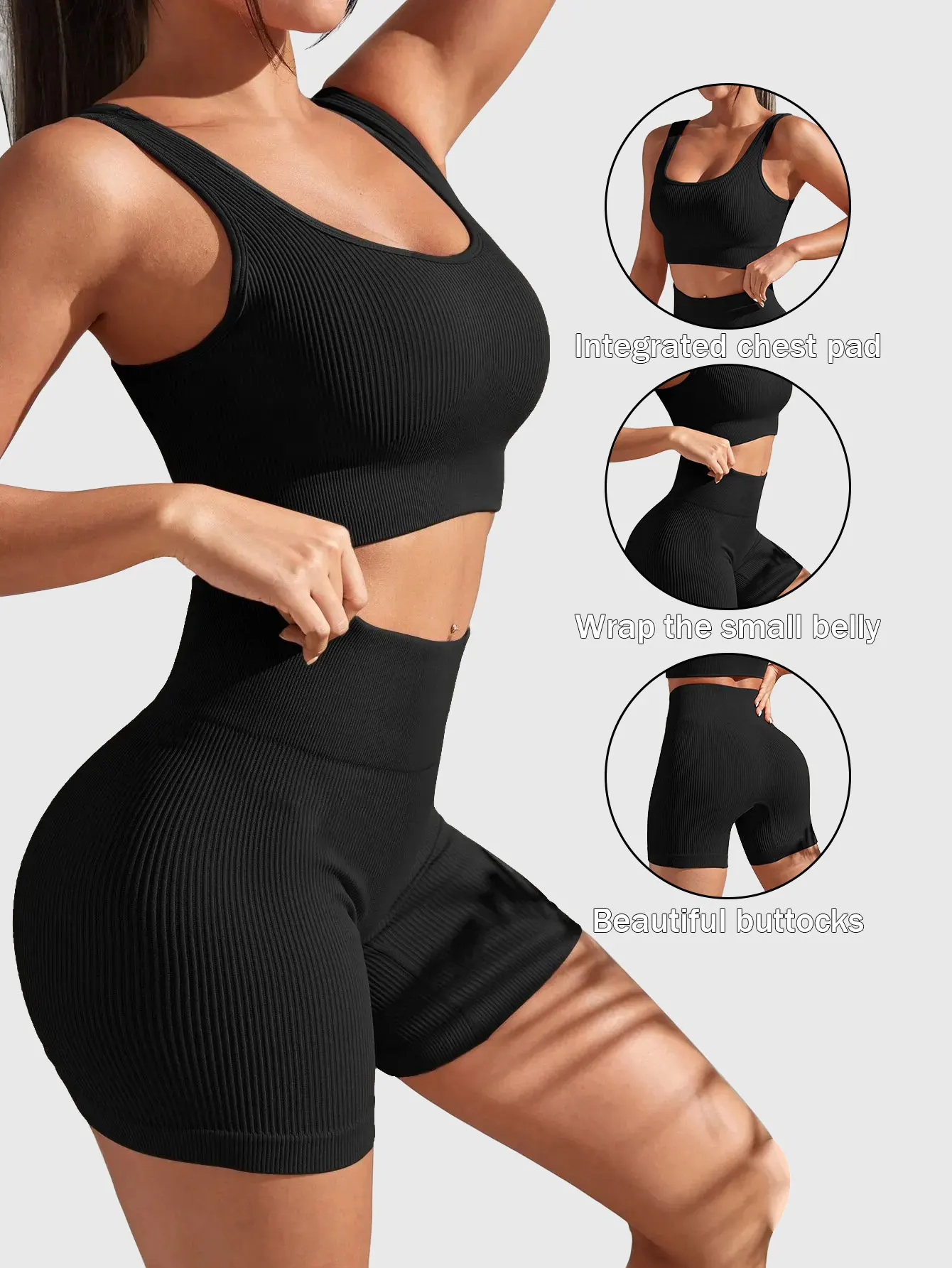 CZGUKE New Arrival Fashion Seamless Exercise Body-Tight Quick Dry Moisture Absorption High Waist Hip Yoga Fitness Set for Women thumbnail 6