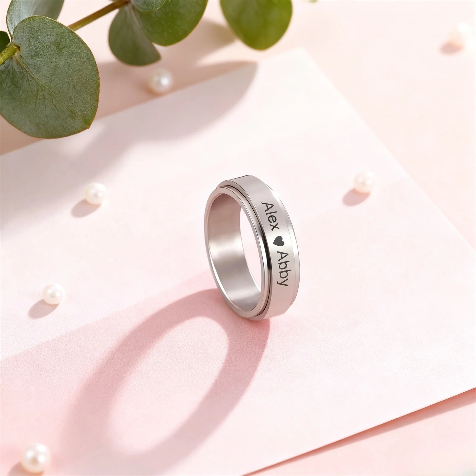 Customized Sculptible Name Date Couple Ring Stainless Steel Double layer Rotating Ring Fashion Jewelry Party Gift thumbnail 3