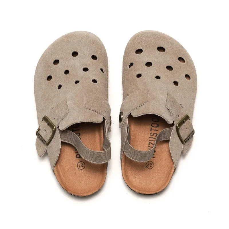 Asgard Kids Suede Clogs Sandals Summer Elastic Straps Cork Footbed Leather Mules Child Breathable Comfortable Potato Slippers thumbnail 4
