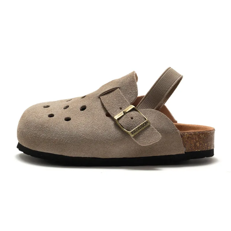Asgard Kids Suede Clogs Sandals Summer Elastic Straps Cork Footbed Leather Mules Child Breathable Comfortable Potato Slippers