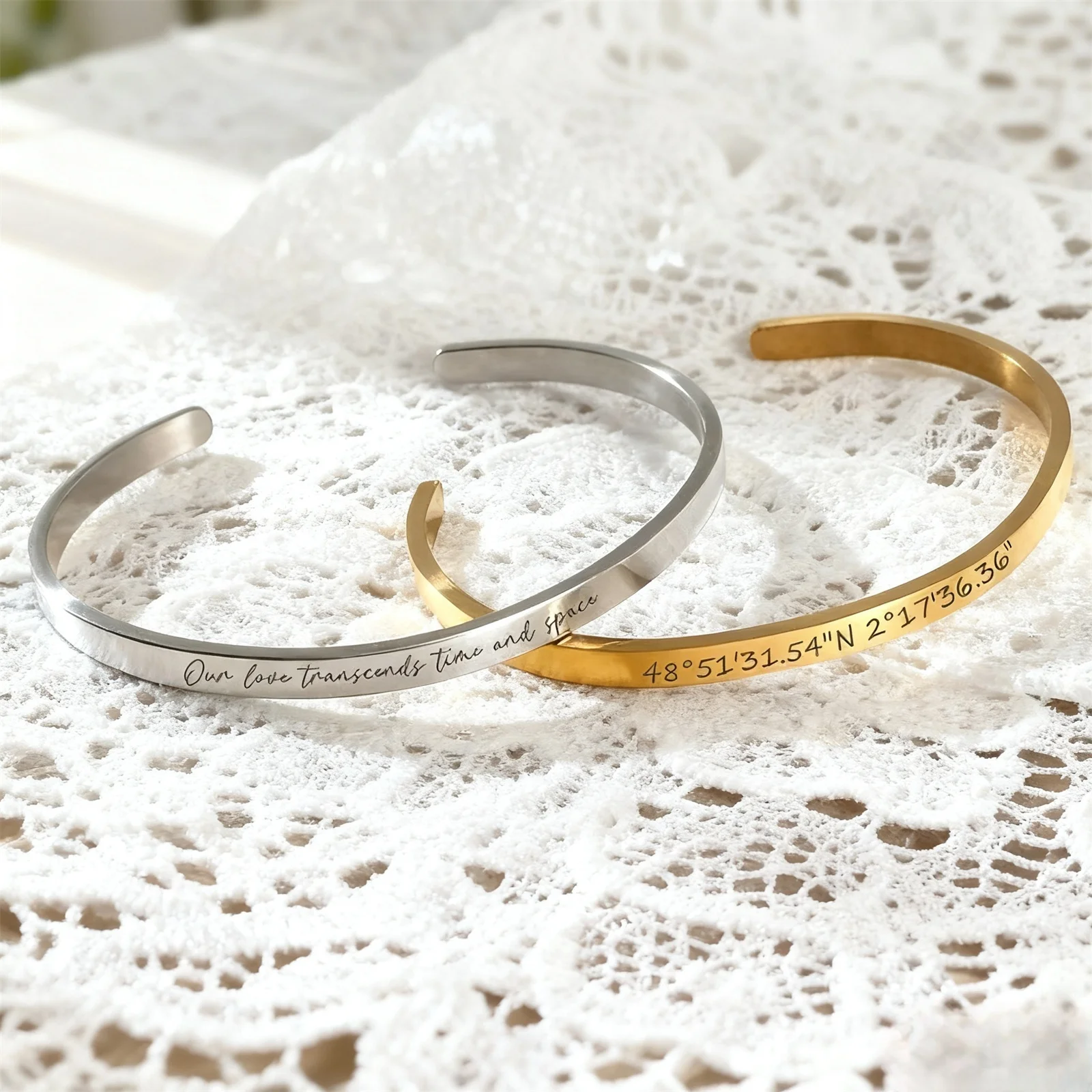 Customized Bracelet Personalized Carving Name Number Date Ladies Open Bracelet Stainless Steel Fashion Couple Jewelry thumbnail 3