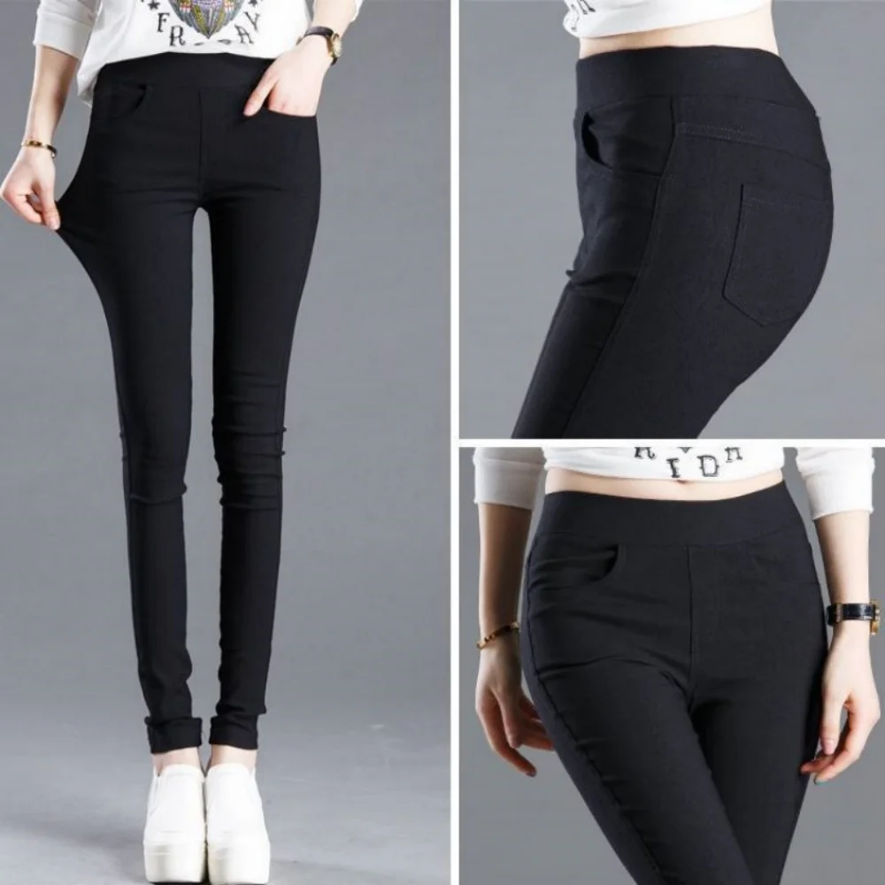 Elegant Slim Fit Solid Leggings Pants Fashion Women Elastic Stretch Skinny Pocket Pencil Legging Office Lady Commute Outerwear thumbnail 2