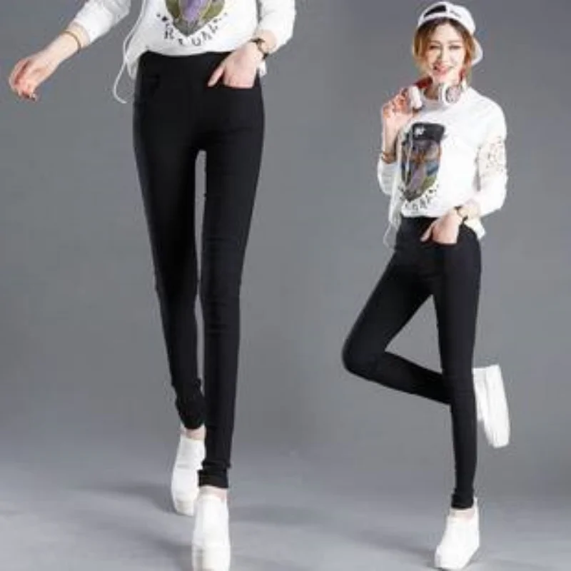 Elegant Slim Fit Solid Leggings Pants Fashion Women Elastic Stretch Skinny Pocket Pencil Legging Office Lady Commute Outerwear thumbnail 4