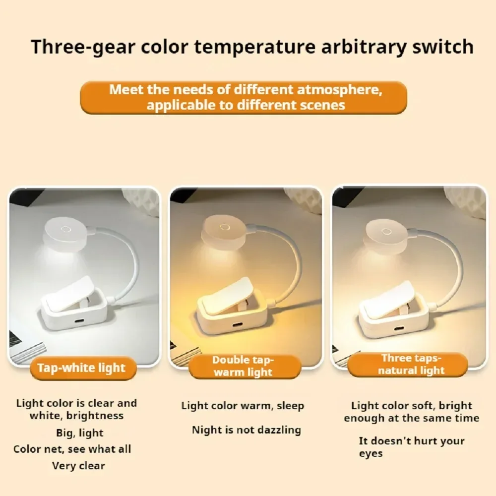 Mini Clip Book Lamp LED Table Lamp Eye Protection 3 Colors Battery Powered USB Night Light Portable Bedside Student Reading Lamp thumbnail 2