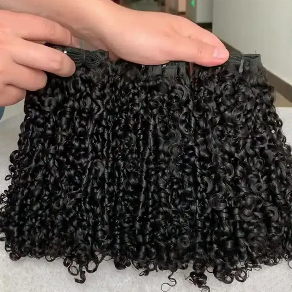 Pixie Curly Human Hair Weave Bundle With Closure Brazilian Human Hair Weave Extensions 100% Human Hair Weft HD Lace Closure thumbnail 2
