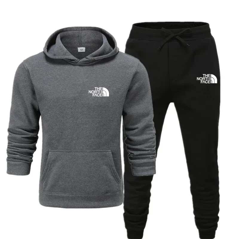 Autumn and winter new men's sportswear set, outdoor fashionable men's and women's hooded sweatshirt and pants 2-piece set thumbnail 6