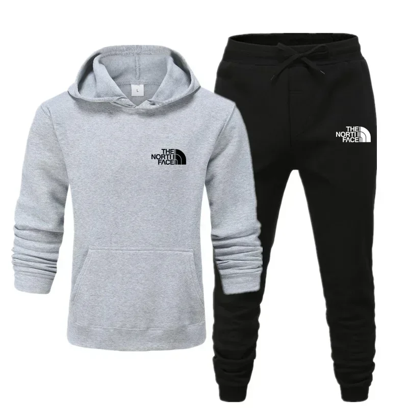 Autumn and winter new men's sportswear set, outdoor fashionable men's and women's hooded sweatshirt and pants 2-piece set thumbnail 2