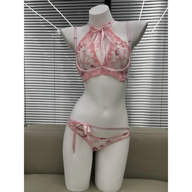Women's Embroidered Ribbon Bow Bralette & Panty Set, Butterfly Mambo Pure Desire Wireless Comfort Bra for Daily Wear MOYISU Sexy thumbnail 4